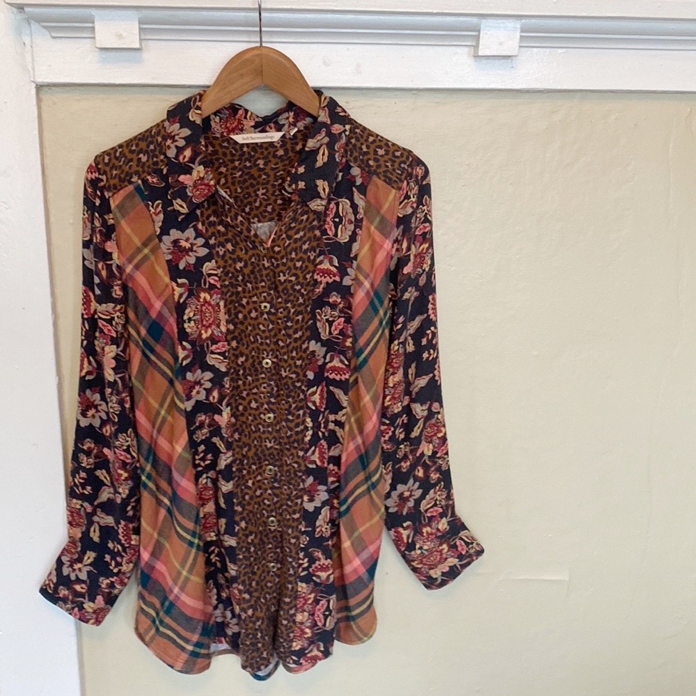 Soft Surroundings Patchwork Button Up Shirt